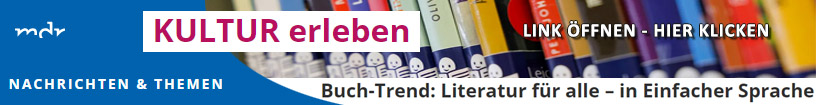 Ein Link welcher zum MDR-Beitrag über die Buchmesse führt - Literatur in einfacher Sprache
