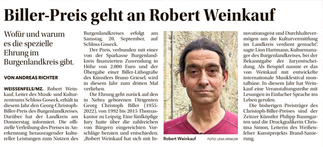 Biller-Preis geht an Robert Weinkauf - MZ-Artikel lesen